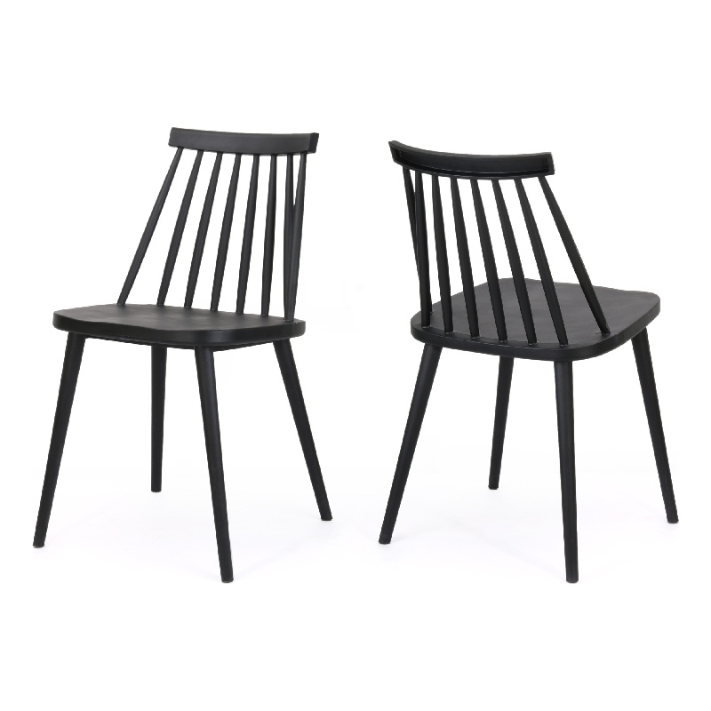 Dining Side Chair Set of 2- Black Polypropylene- Spindle Backrest