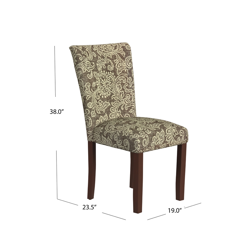 Jax Parsons Dining Chair Set of 2- Brown Jacobean Print Polyester