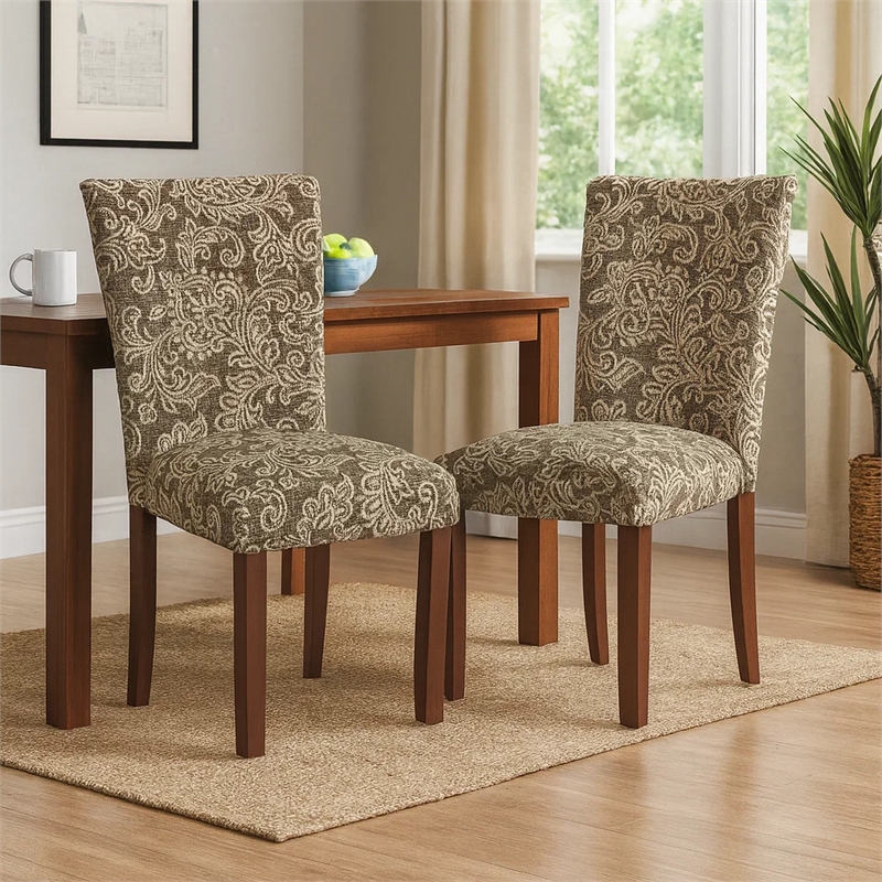 Jax Parsons Dining Chair Set of 2- Brown Jacobean Print Polyester