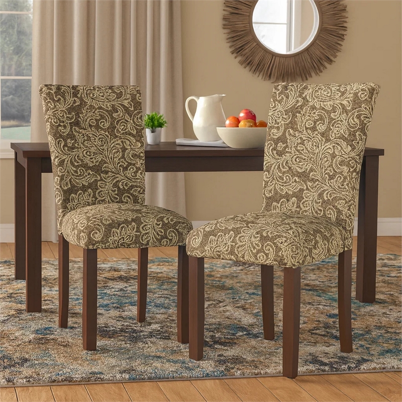 Jax Parsons Dining Chair Set of 2- Brown Jacobean Print Polyester