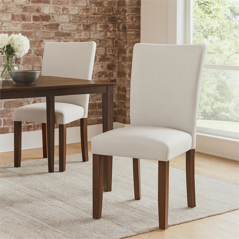 Jax Parsons Dining Chair Set of 2- Walnut Legs- Gray Woven Polyester