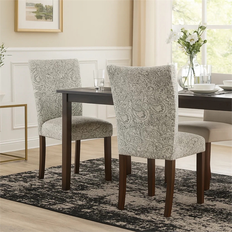 Jax Parsons Dining Chair Set of 2- Dark Walnut- Gray Beige Floral