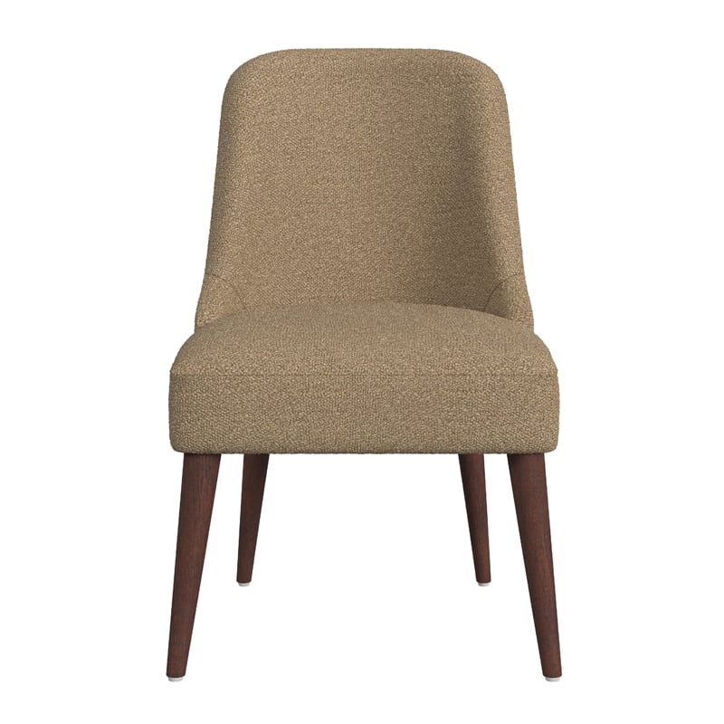 Guy Dining Chair with Dark Amber Tapered Legs- Brown Boucle Fabric
