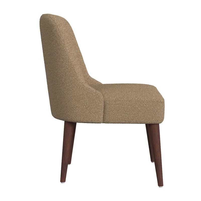 Guy Dining Chair with Dark Amber Tapered Legs- Brown Boucle Fabric