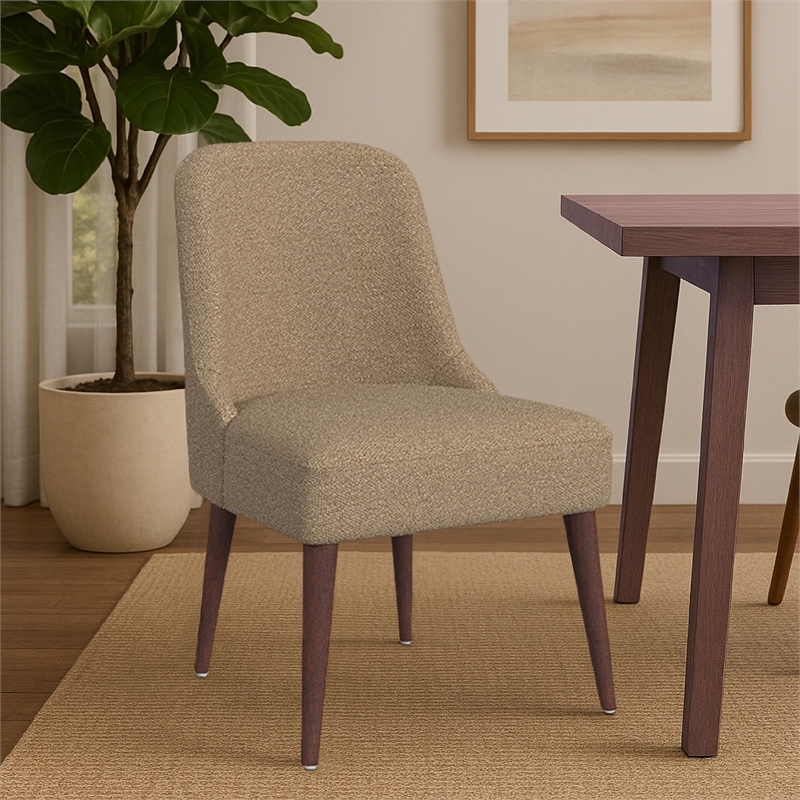 Guy Dining Chair with Dark Amber Tapered Legs- Brown Boucle Fabric