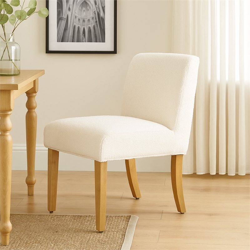 Kip Dining Chair with Honey Oak Wood Legs- Cream White Boucle Fabric