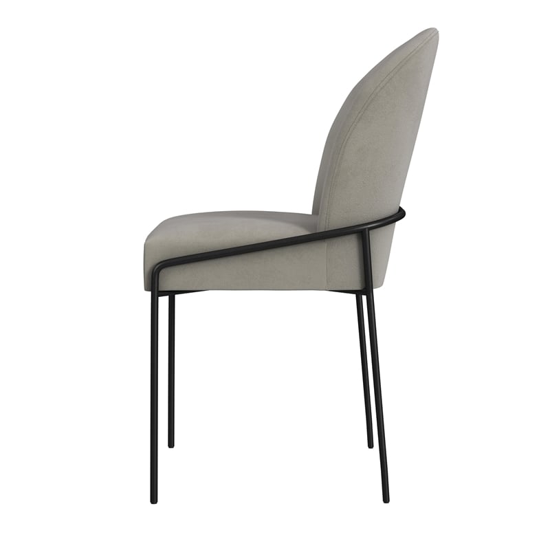 Nik Dining Chair with Curved Backrest- Matte Black Metal- Gray Velvet