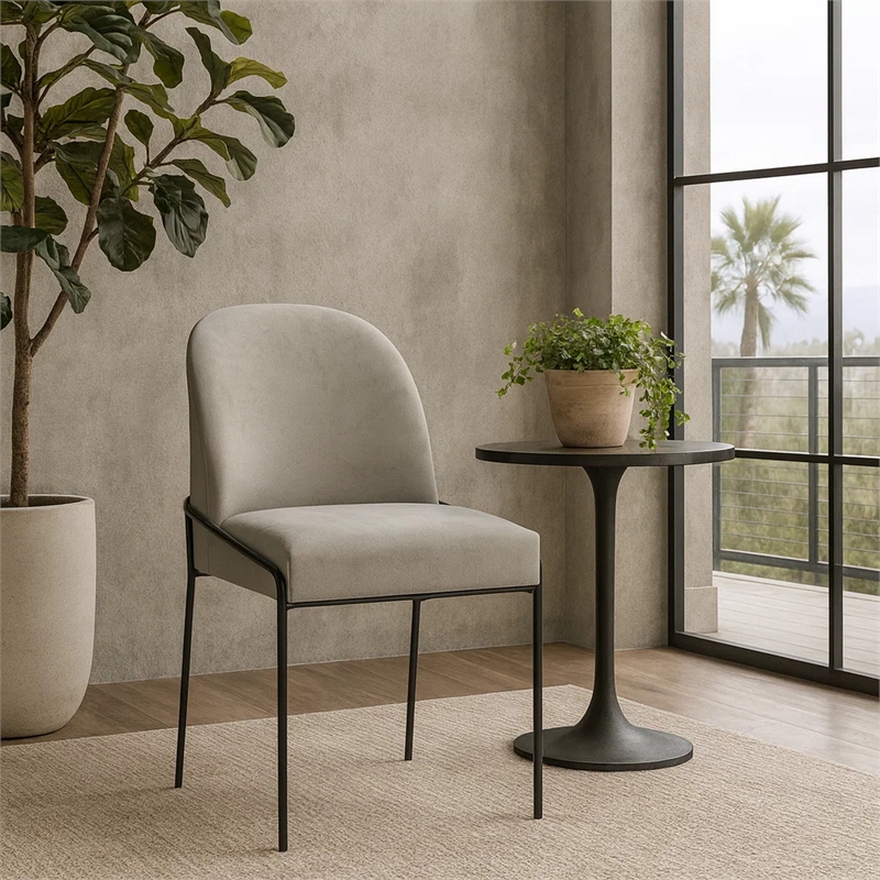 Nik Dining Chair with Curved Backrest- Matte Black Metal- Gray Velvet