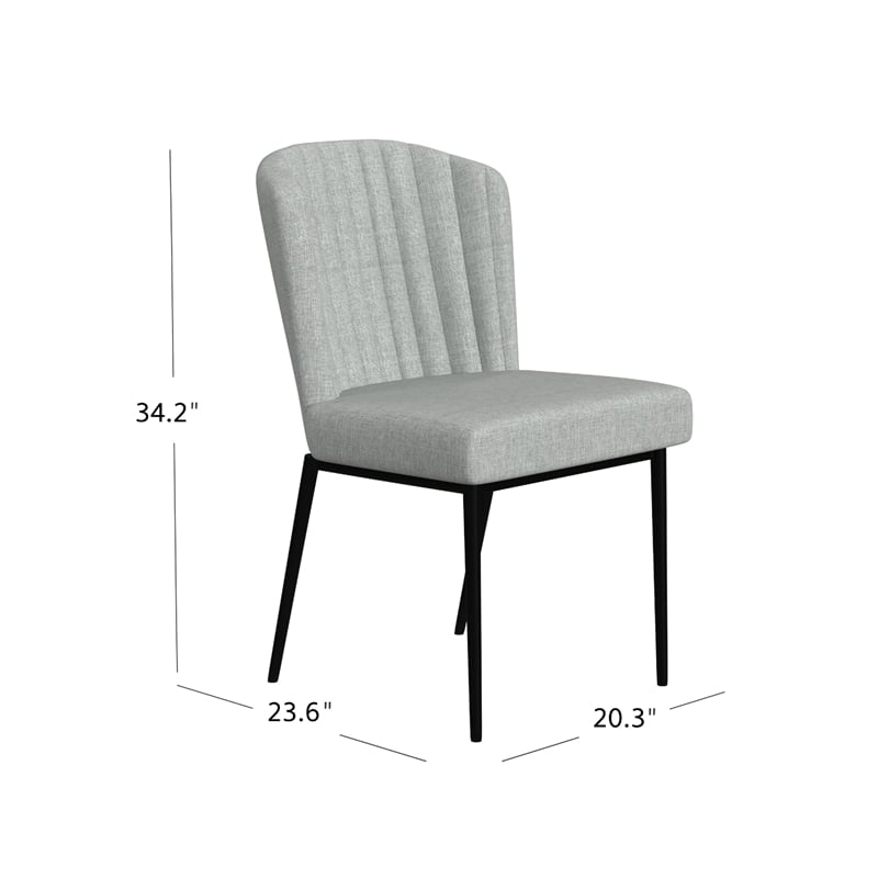 Ole Dining Chair Set of 2- Curved Back- Gray Woven Fabric- Black Metal