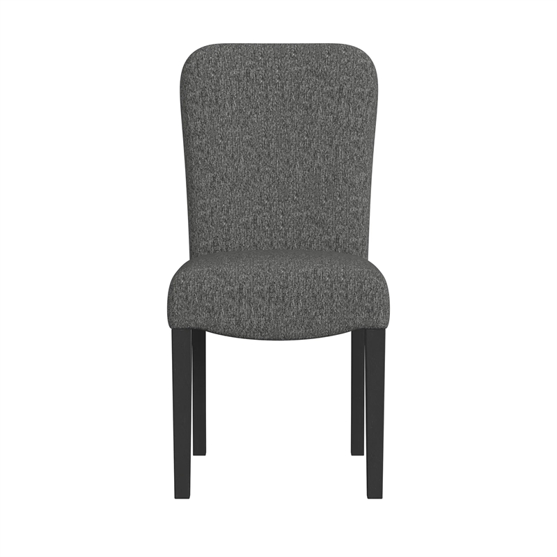 Dining Chair Set of 2- Modern Rounded Back- Black Woven Fabric