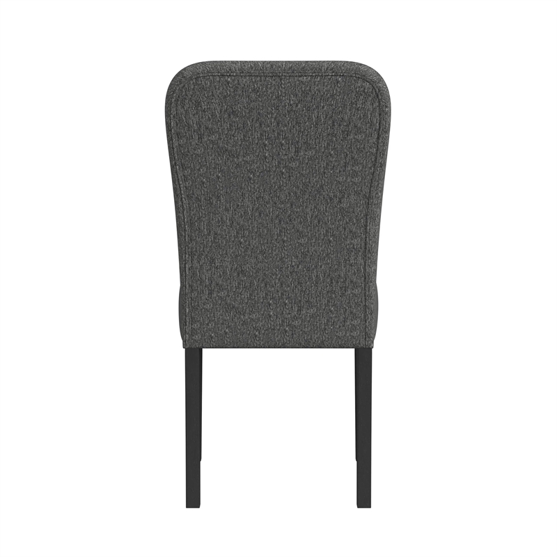 Dining Chair Set of 2- Modern Rounded Back- Black Woven Fabric