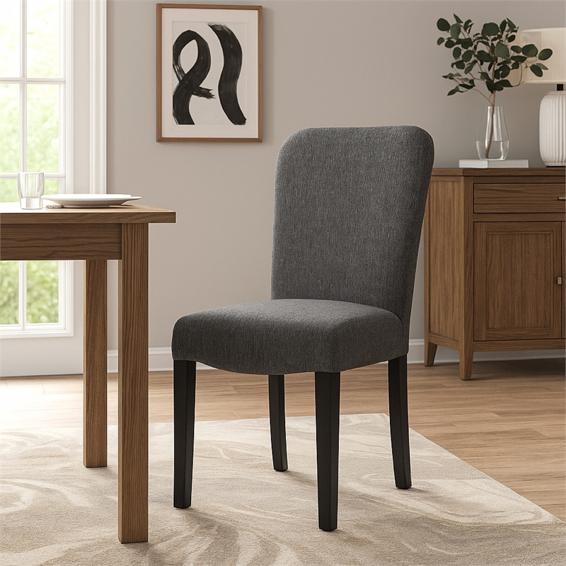 Dining Chair Set of 2- Modern Rounded Back- Black Woven Fabric