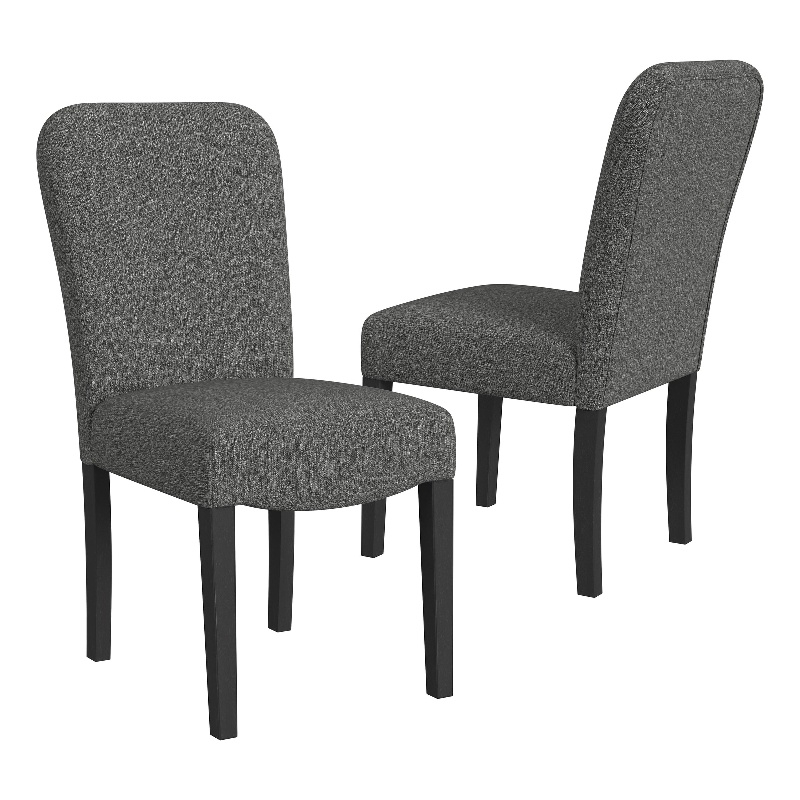 Dining Chair Set of 2- Modern Rounded Back- Black Woven Fabric