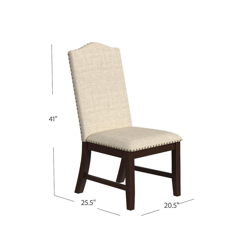 Dining Chair Set of 2- Scalloped Back- Cherry Wood- Beige Fabric