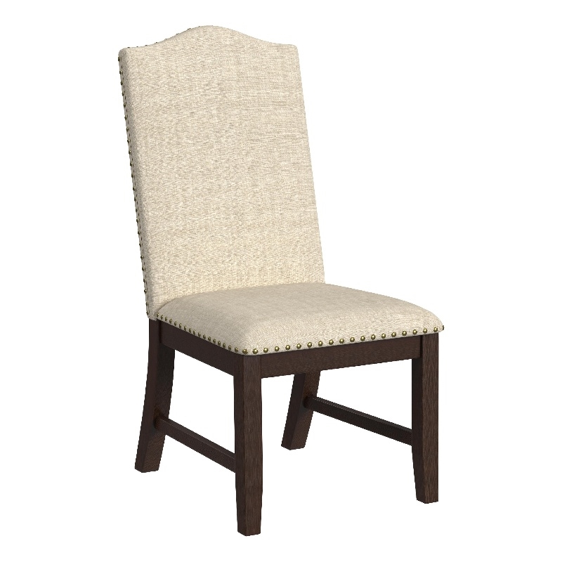 Dining Chair Set of 2- Scalloped Back- Cherry Wood- Beige Fabric