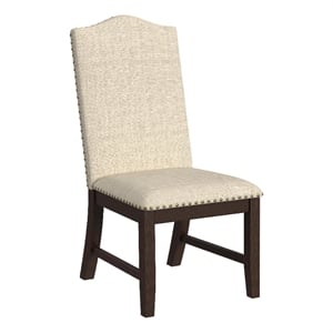 Dining Chair Set of 2- Scalloped Back- Cherry Wood- Beige Fabric