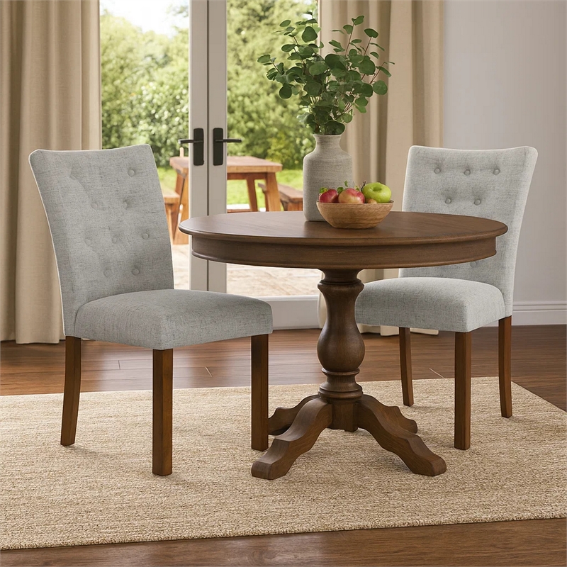 Rei Parsons Dining Chair Set of 2- Gray Woven Button Tufted Fabric