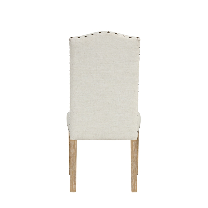 Ron Parsons Dining Chair Set of 2- Natural Brown Wood- Textured Cream