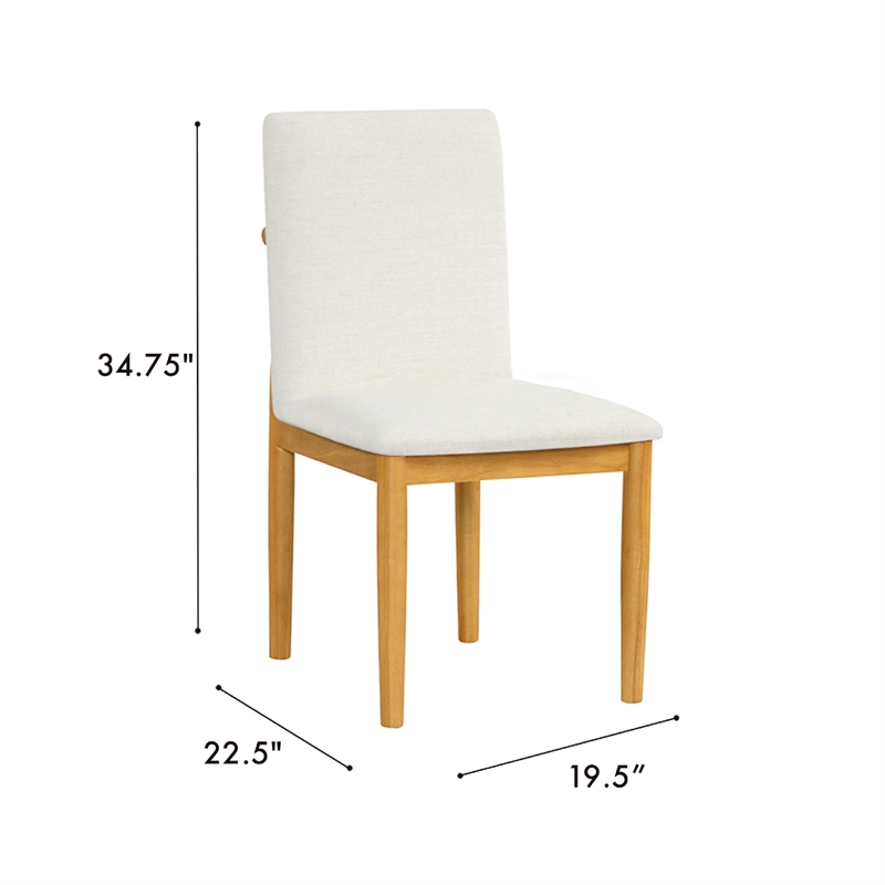 Ron Parsons Dining Chair Set of 2- Natural Brown Wood- Textured Cream
