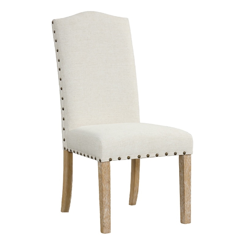 Ron Parsons Dining Chair Set of 2- Natural Brown Wood- Textured Cream