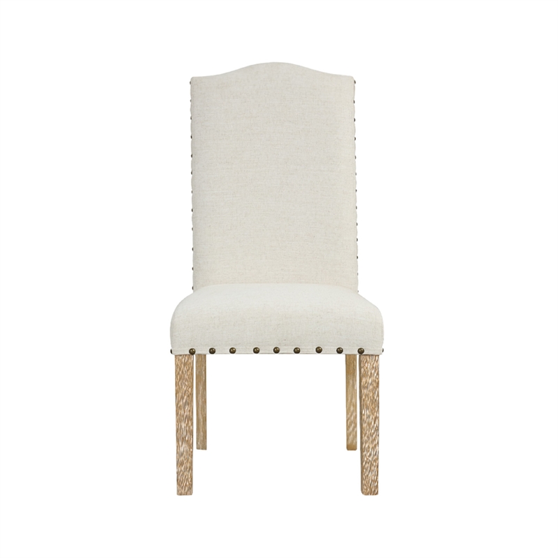 Ron Parsons Dining Chair Set of 2- Natural Brown Wood- Textured Cream
