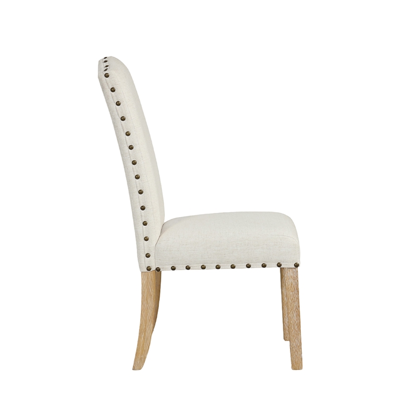 Ron Parsons Dining Chair Set of 2- Natural Brown Wood- Textured Cream