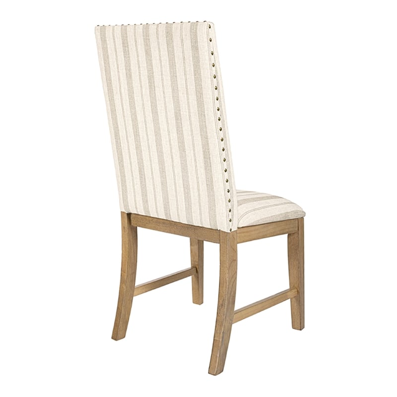 Tim Dining Chair Set of 2- Wood Apron- Taupe Cream Striped Polyester