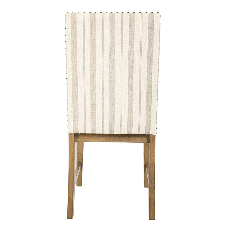 Tim Dining Chair Set of 2- Wood Apron- Taupe Cream Striped Polyester