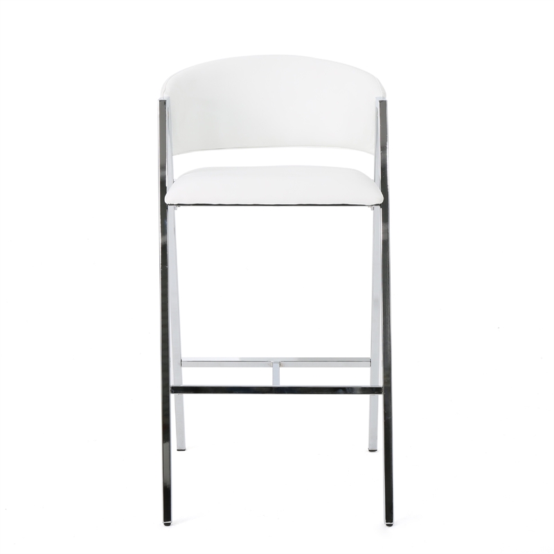 Zoy Barstool Chair Set of 2- Ivory Faux Leather- Chrome Metal Frame
