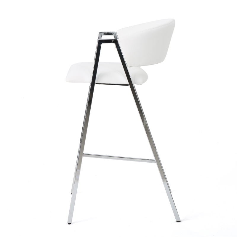 Zoy Barstool Chair Set of 2- Ivory Faux Leather- Chrome Metal Frame