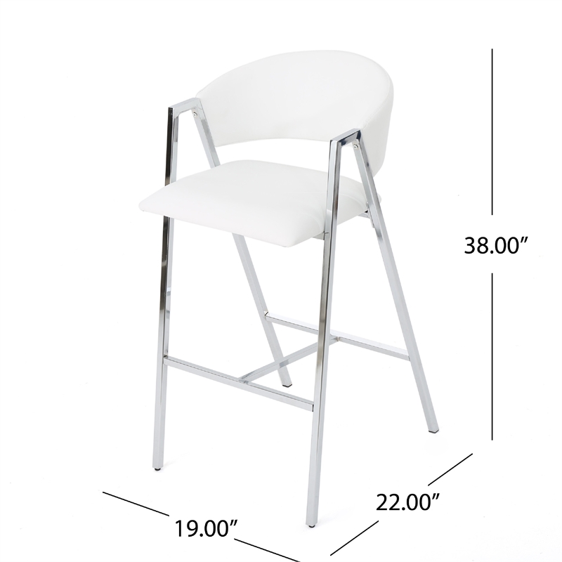 Zoy Barstool Chair Set of 2- Ivory Faux Leather- Chrome Metal Frame