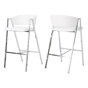 Zoy Barstool Chair Set of 2- Ivory Faux Leather- Chrome Metal Frame
