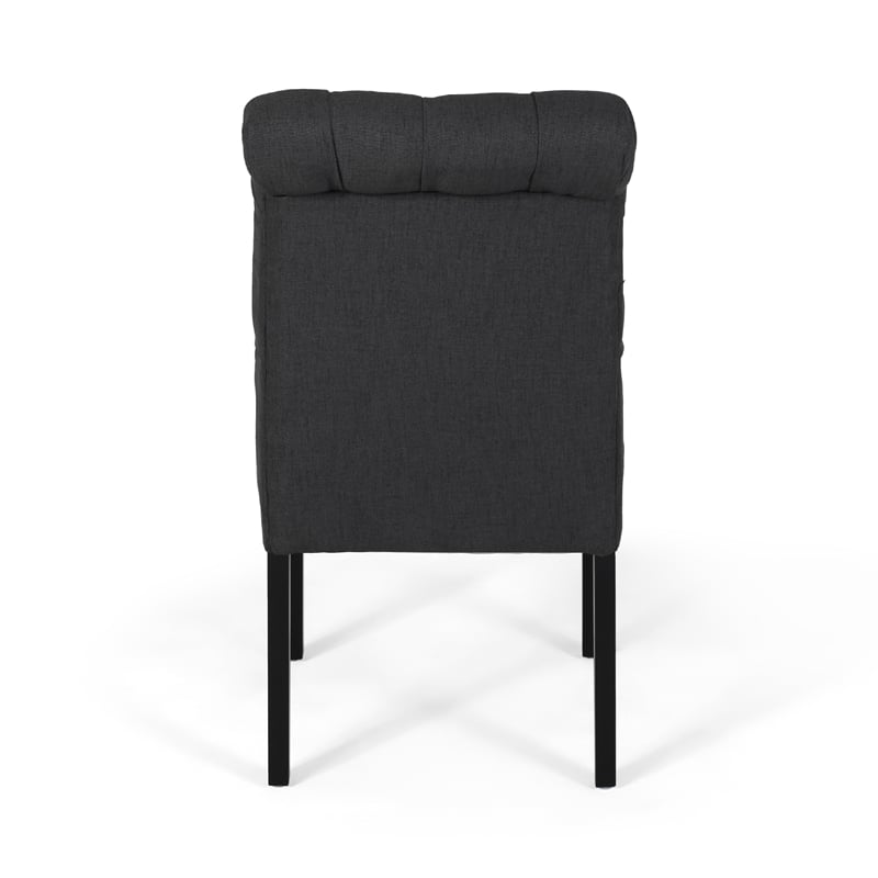 Mein Dining Chair Set of 2- Dark Gray Polyester- Black Wood Frame
