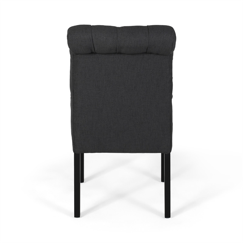 Mein Dining Chair Set of 2- Dark Gray Polyester- Black Wood Frame