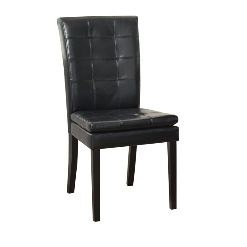Brenda Dining Side Chair Set of 2- Black Wood- Tufted Faux Leather