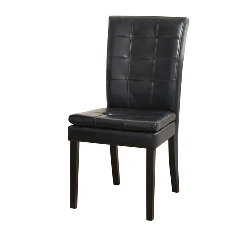 Brenda Dining Side Chair Set of 2- Black Wood- Tufted Faux Leather