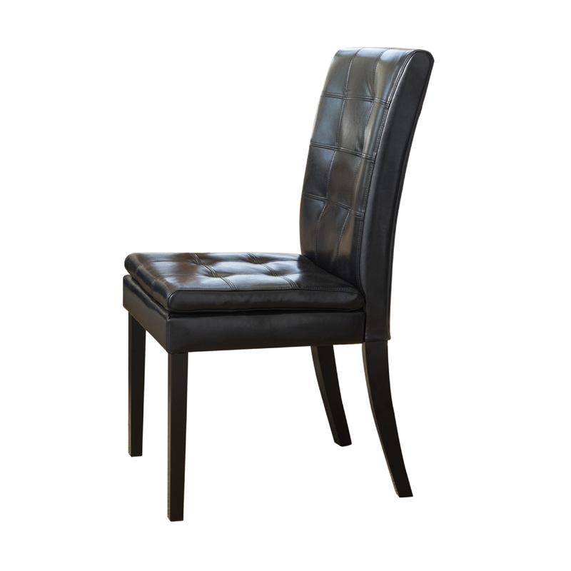Brenda Dining Side Chair Set of 2- Black Wood- Tufted Faux Leather