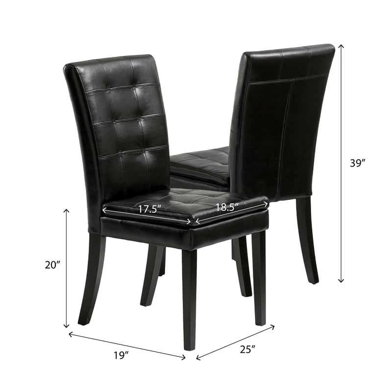 Brenda Dining Side Chair Set of 2- Black Wood- Tufted Faux Leather