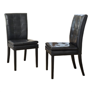 Brenda Dining Side Chair Set of 2- Black Wood- Tufted Faux Leather