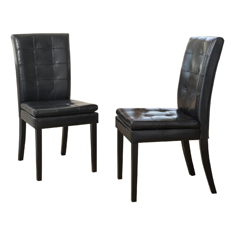 Brenda Dining Side Chair Set of 2- Black Wood- Tufted Faux Leather