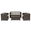 Perie 4 Piece Outdoor Sofa Chair and Table Set- Brown Rattan- White