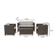 Perie 4 Piece Outdoor Sofa Chair and Table Set- Brown Rattan- White