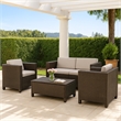 Perie 4 Piece Outdoor Sofa Chair and Table Set- Brown Rattan- White