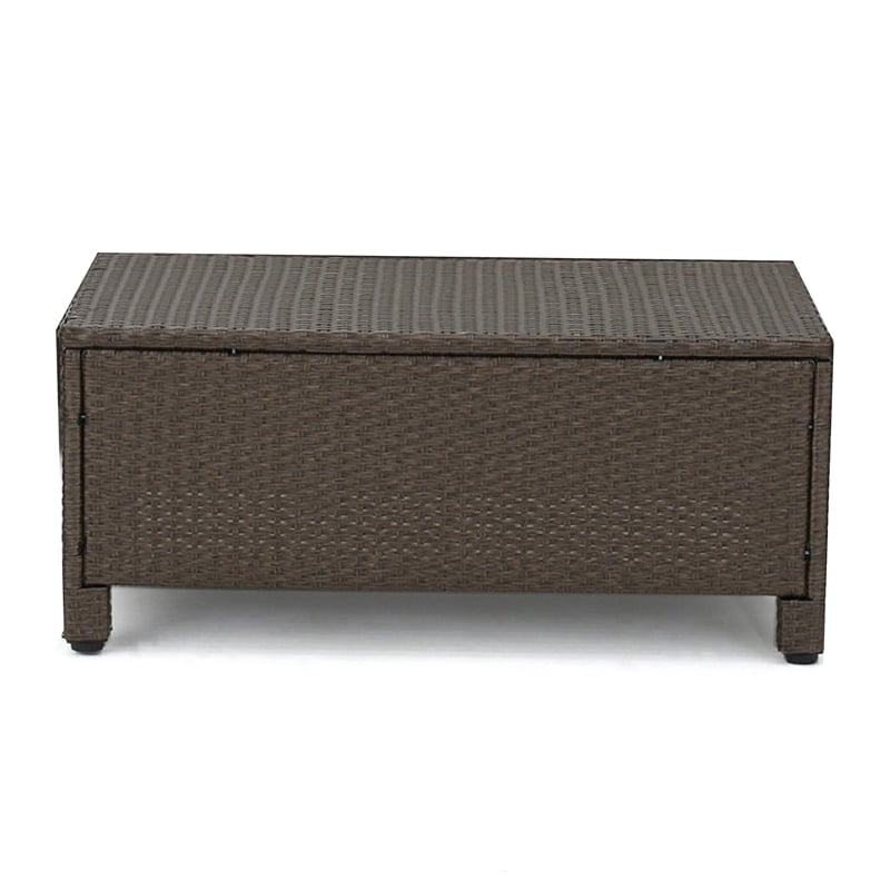 Perie 4 Piece Outdoor Sofa Chair and Table Set- Brown Rattan- White