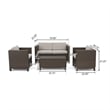Perie 4 Piece Outdoor Sofa Chair and Table Set- Brown Rattan- White