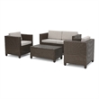 Perie 4 Piece Outdoor Sofa Chair and Table Set- Brown Rattan- White