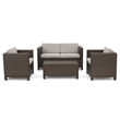 Perie 4 Piece Outdoor Sofa Chair and Table Set- Brown Rattan- White