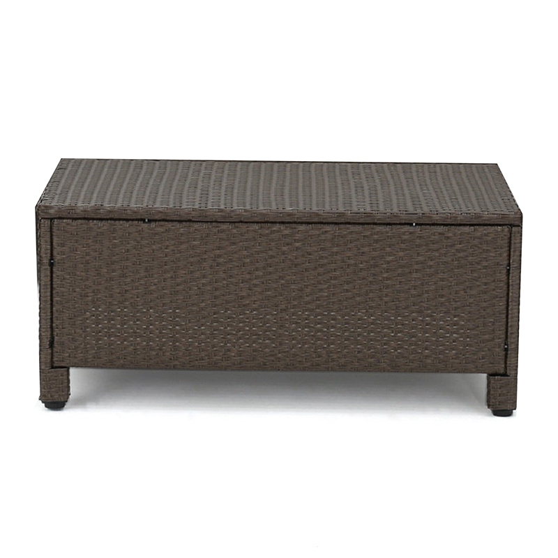Perie 4 Piece Outdoor Sofa Chair and Table Set- Brown Rattan- White