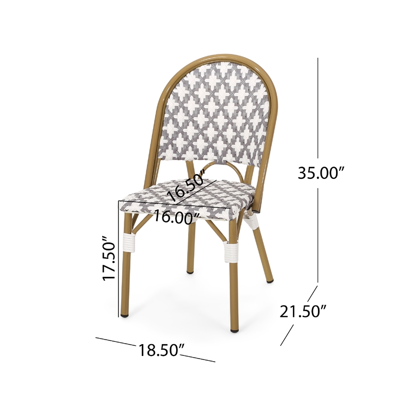 Bo Outdoor Bistro Chair Set of 2- Gray White Faux Rattan- Brown Metal