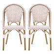 Bo Outdoor Bistro Chair Set of 2- White and Brown Faux Rattan- Metal